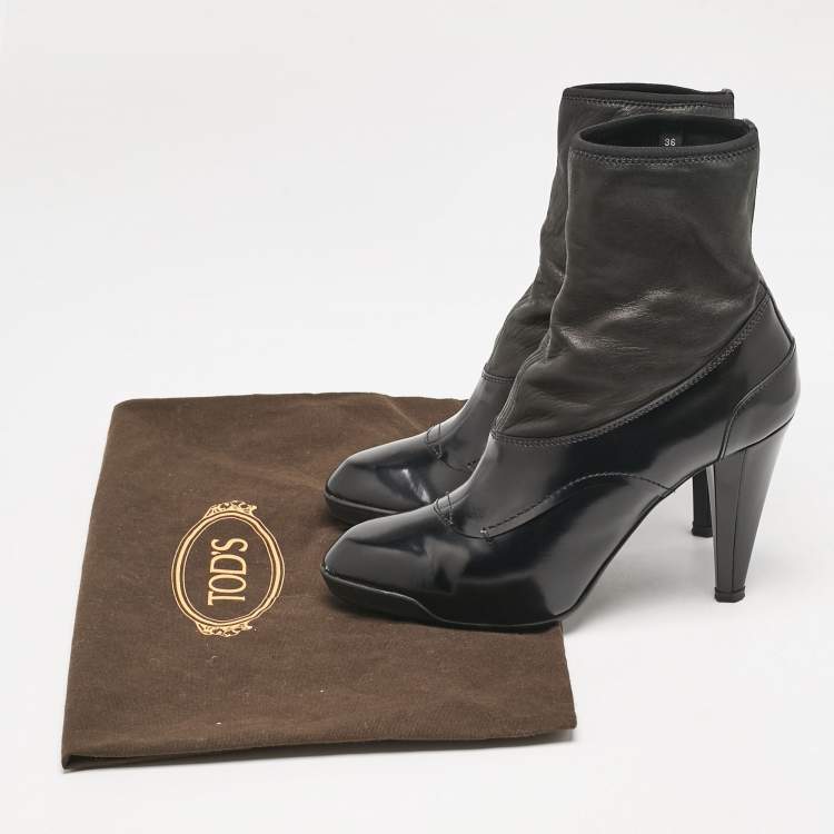 Pre Owned Tod's Black Leather Ankle Length Boots Size 36
