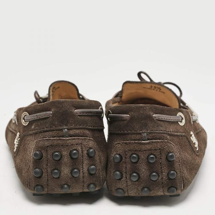 مملوكة مسبقًا Tod's for Ferrari Brown Suede Bow Slip On Loafers Size 39.5