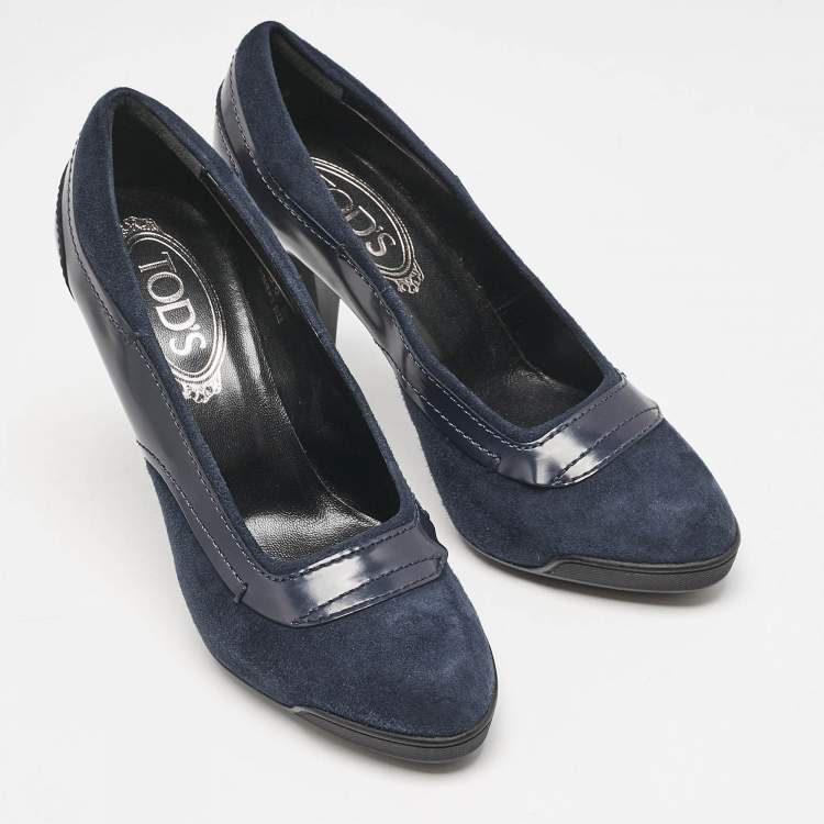 Pre Owned Tod's Navy Blue Leather and Suede Pumps Size 36