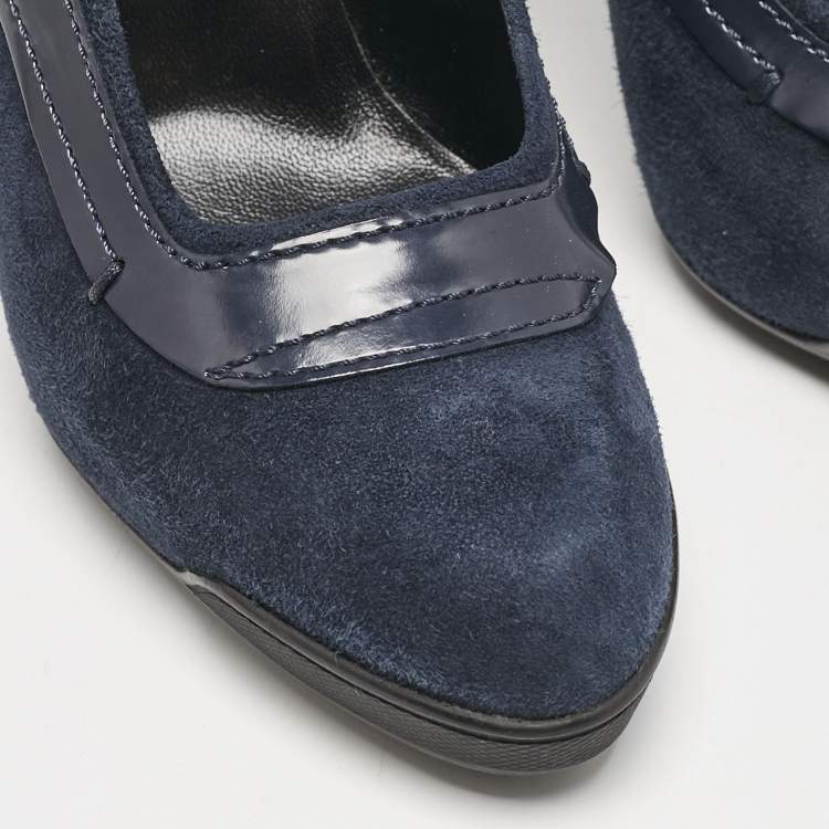 Pre Owned Tod's Navy Blue Leather and Suede Pumps Size 36
