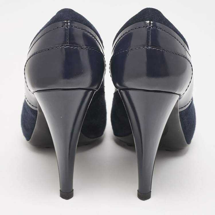 Pre Owned Tod's Navy Blue Leather and Suede Pumps Size 36