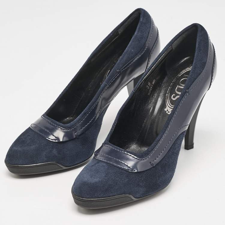 Pre Owned Tod's Navy Blue Leather and Suede Pumps Size 36