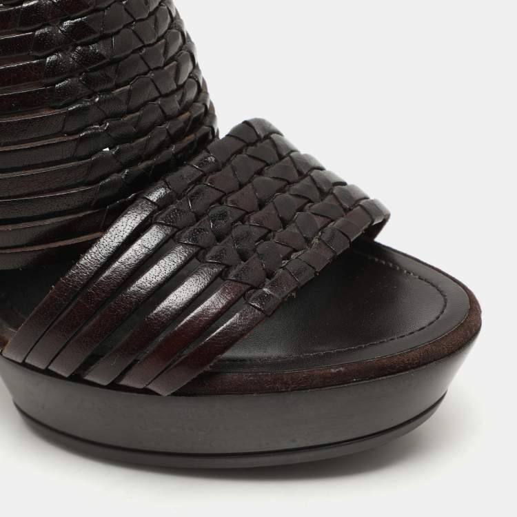 Pre Owned Tod's Brown Leather Platform Slide Sandals Size 36.5