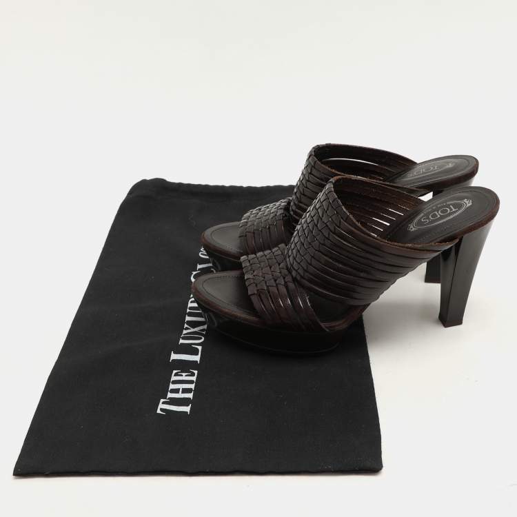 Pre Owned Tod's Brown Leather Platform Slide Sandals Size 36.5