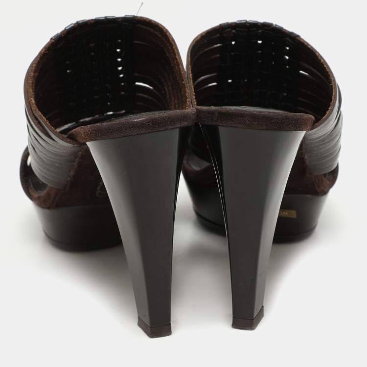 Pre Owned Tod's Brown Leather Platform Slide Sandals Size 36.5