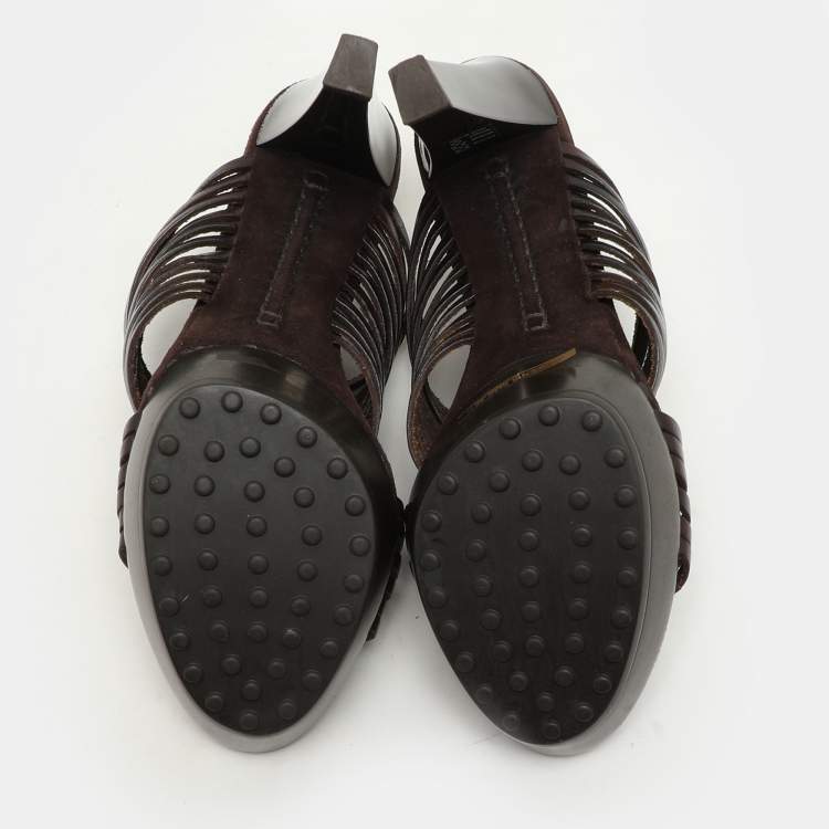 Pre Owned Tod's Brown Leather Platform Slide Sandals Size 36.5