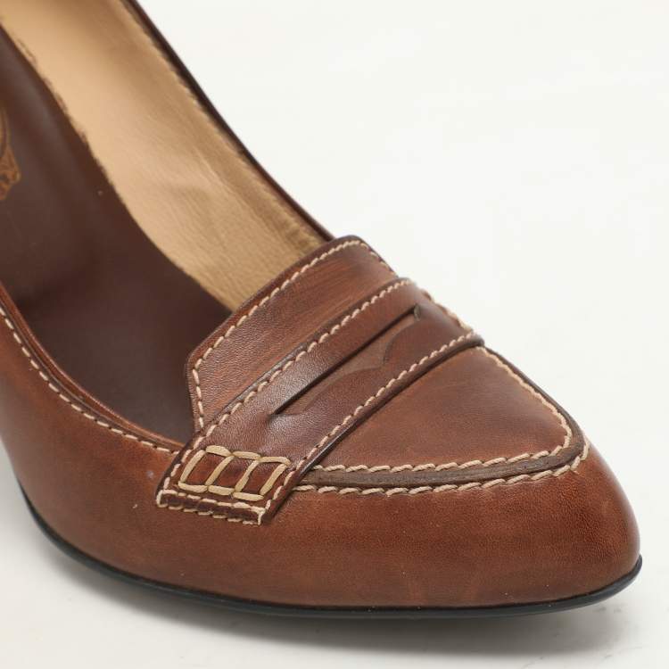 Pre Owned Tod's Brown Leather Pumps Size 37