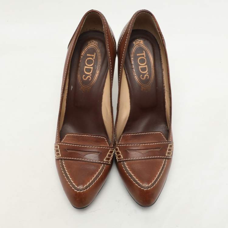 Pre Owned Tod's Brown Leather Pumps Size 37