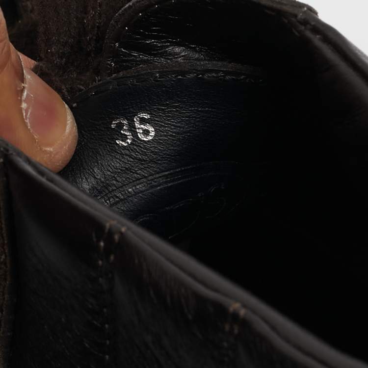 Pre Owned Tod's Brown Suede and Leather Lace Up Ankle Boots Size 36