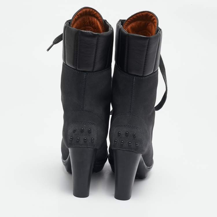 Pre Owned Tod's Grey/Black Suede and Leather Ankle Boots Size 36