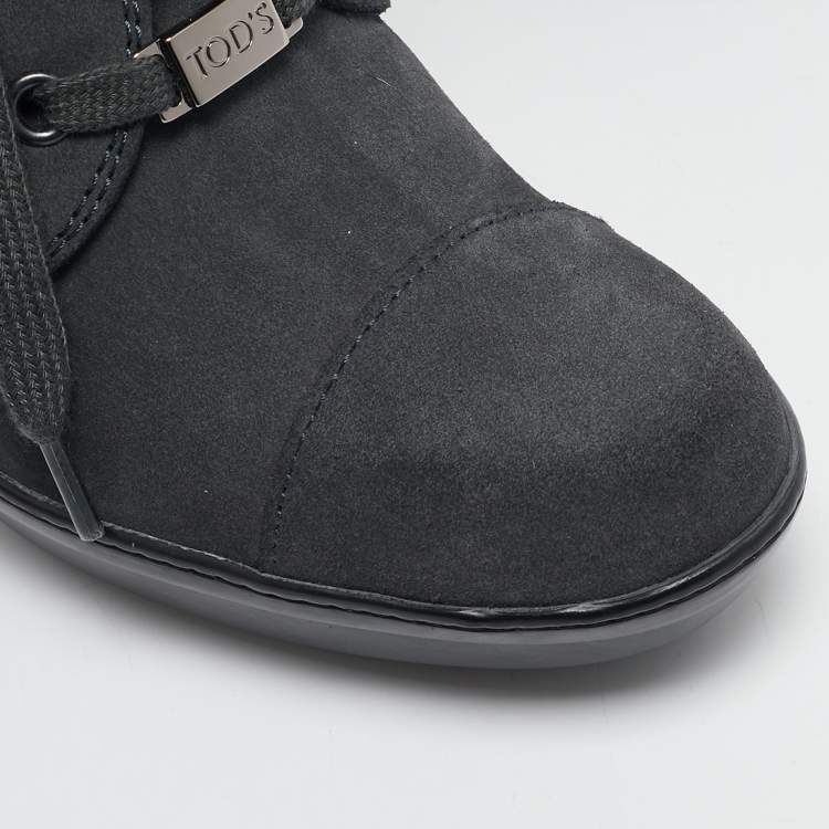 Pre Owned Tod's Grey/Black Suede and Leather Ankle Boots Size 36