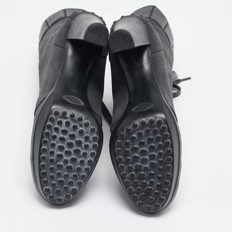 Pre Owned Tod's Grey/Black Suede and Leather Ankle Boots Size 36