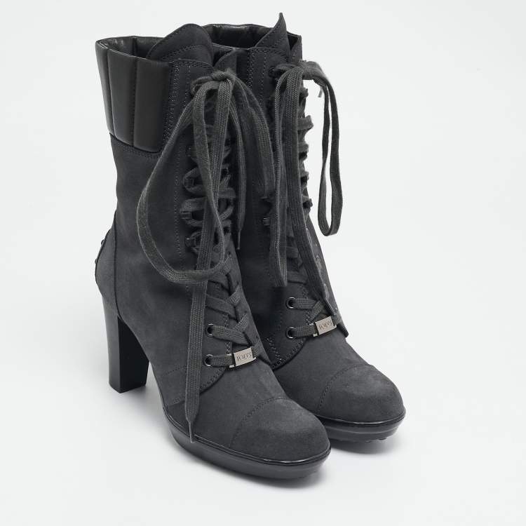 Pre Owned Tod's Grey/Black Suede and Leather Ankle Boots Size 36