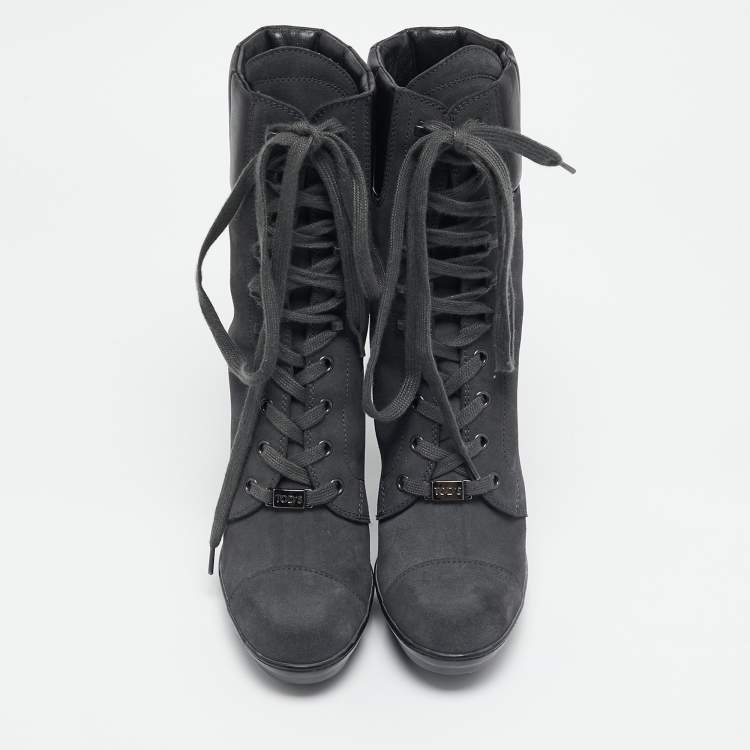 Pre Owned Tod's Grey/Black Suede and Leather Ankle Boots Size 36