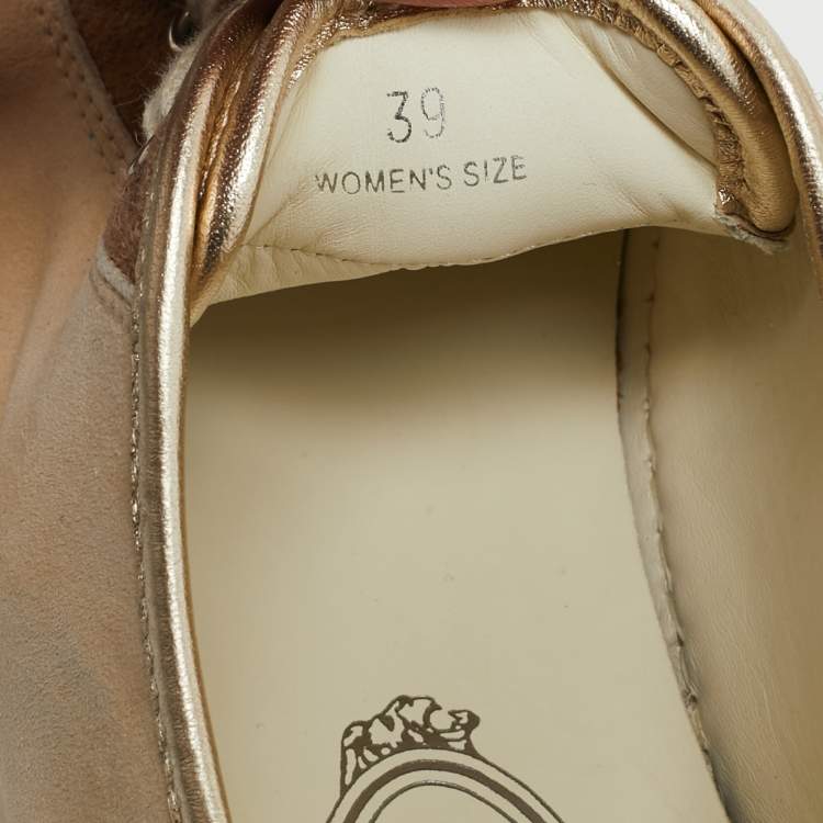 Pre Owned Tod's Gold/Beige Suede Lace Up Sneakers Size 39