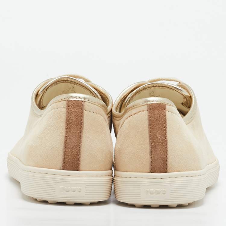 Pre Owned Tod's Gold/Beige Suede Lace Up Sneakers Size 39