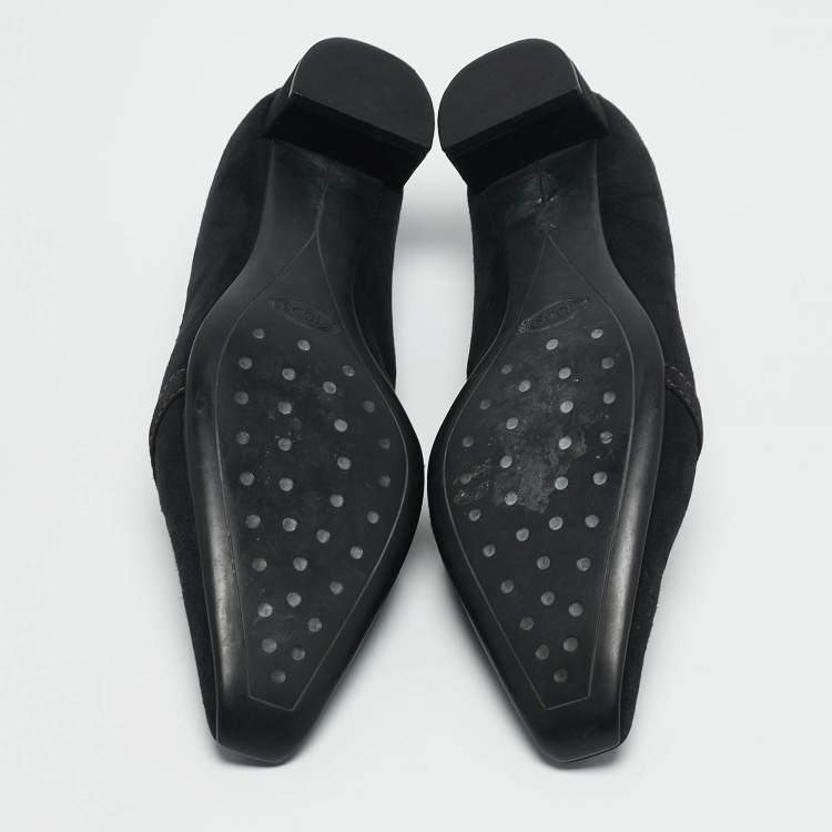 Pre Owned Tod's Black Suede Double Metal Heel Loafers Size 38