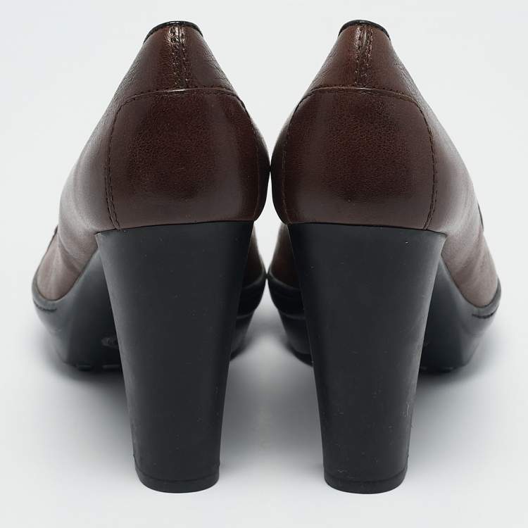 Pre Owned Tod's Brown Leather and Suede Fringe Platform Pumps Size 38.5