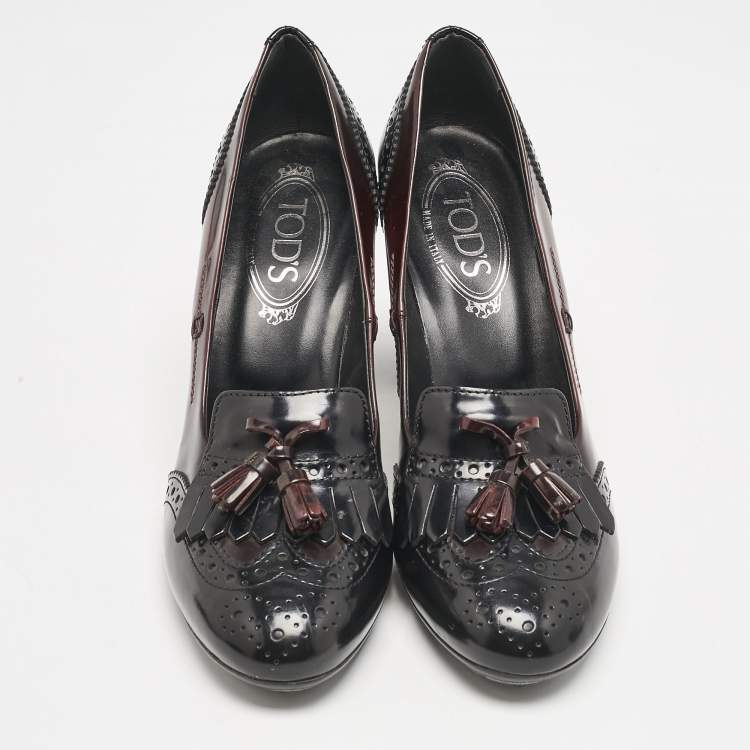 Pre Owned Tod's Two Tone Leather Penny Loafer Pumps Size 38.5
