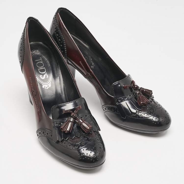 Pre Owned Tod's Two Tone Leather Penny Loafer Pumps Size 38.5