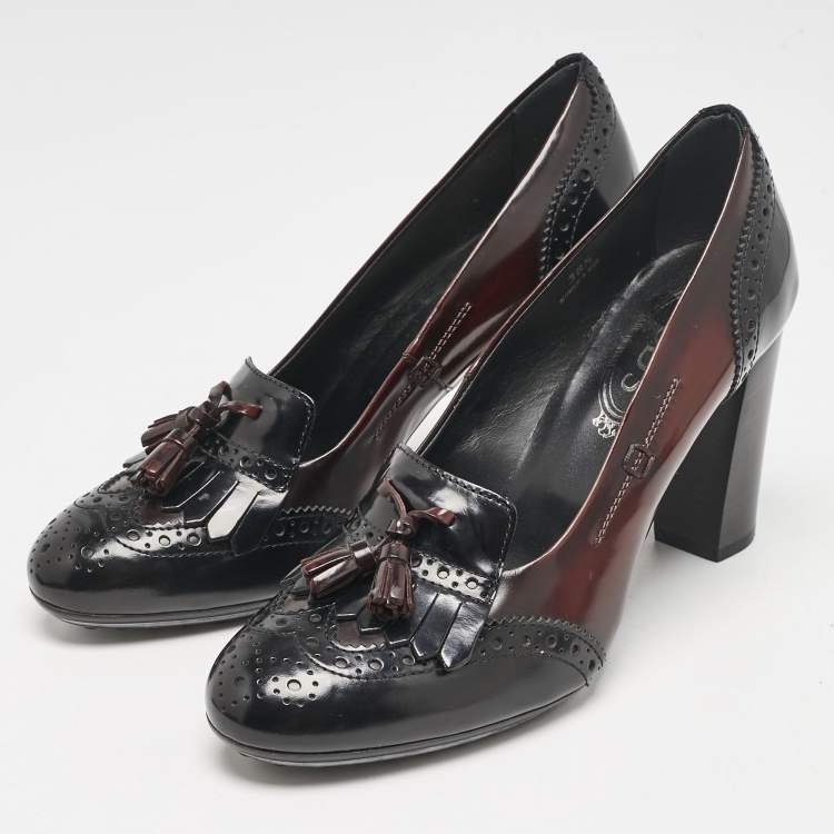 Pre Owned Tod's Two Tone Leather Penny Loafer Pumps Size 38.5