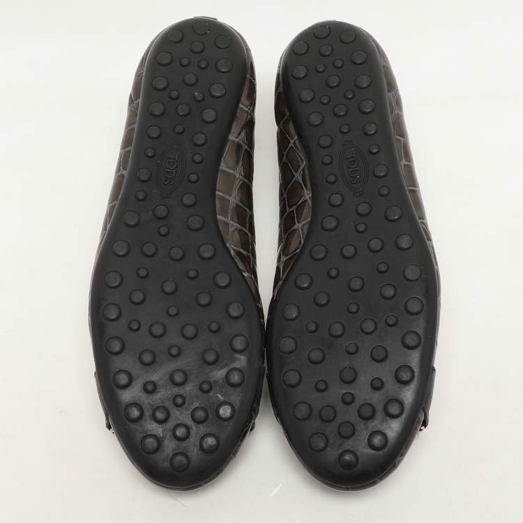 Pre Owned Tod's Green Croc Embossed Patent Leather Ballet Flats Size 36.5