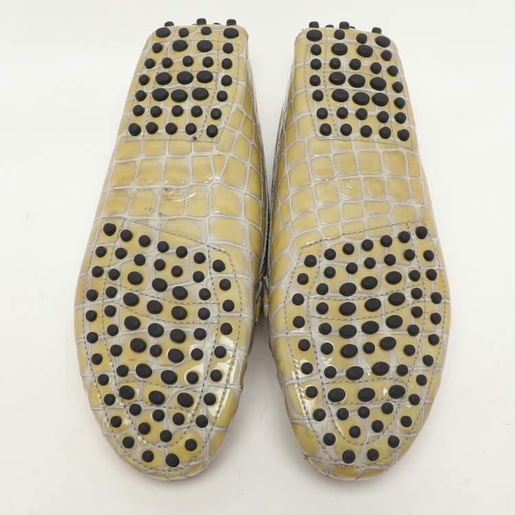 Pre Owned Tod's Yellow Croc Embossed Patent Leather Loafers Size 36