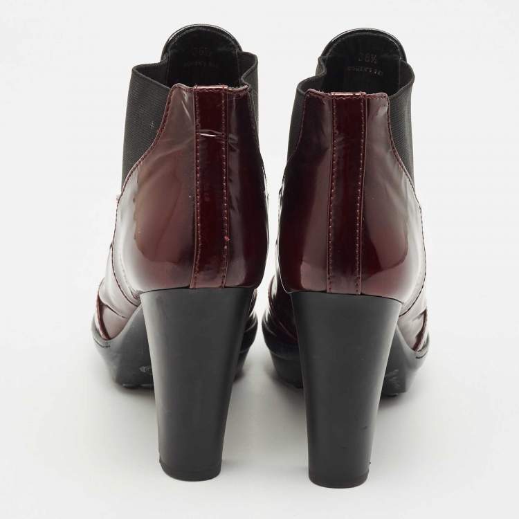 Pre Owned Tod's Burgundy Patent Leather Ankle Length Boots Size 36.5