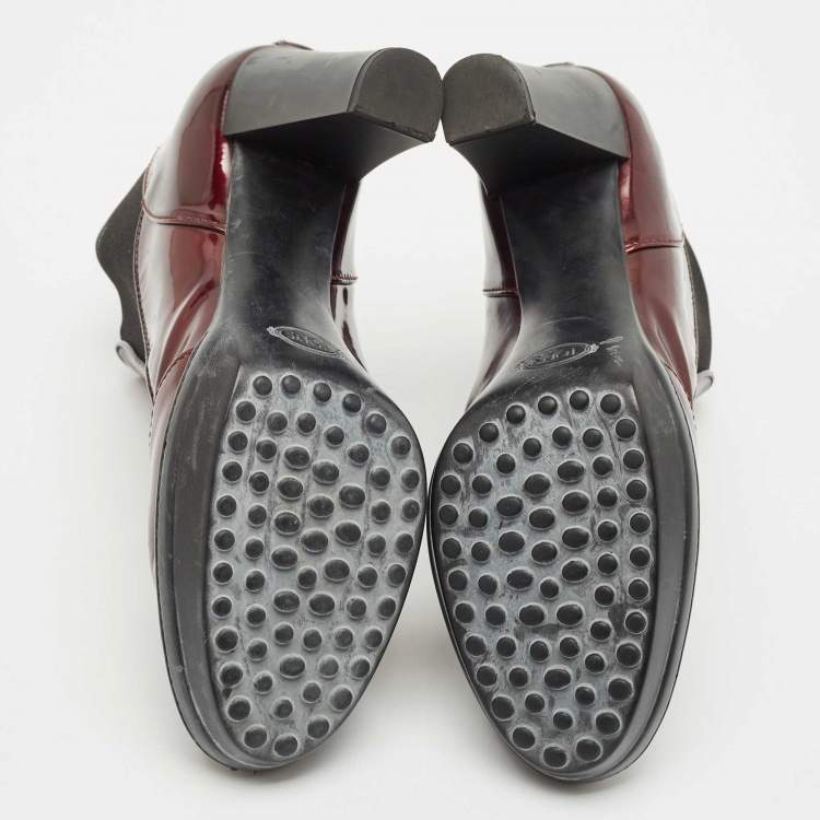 Pre Owned Tod's Burgundy Patent Leather Ankle Length Boots Size 36.5
