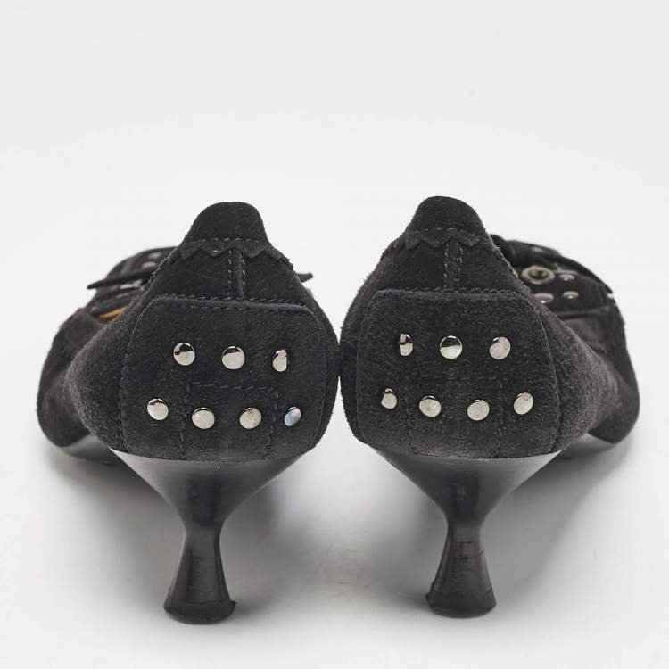 Pre Owned Tod's Black Suede Embellished Loafer Pumps Size 39