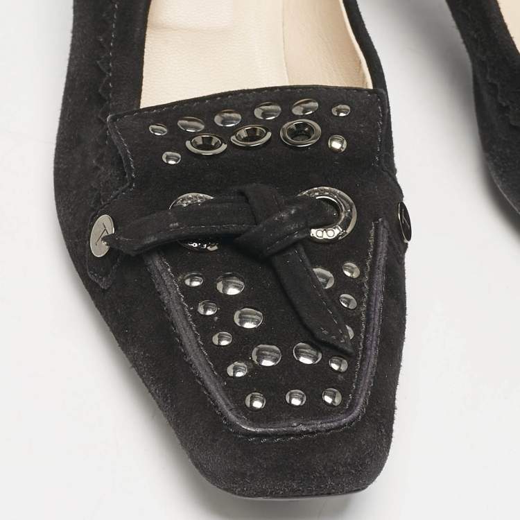 Pre Owned Tod's Black Suede Embellished Loafer Pumps Size 39