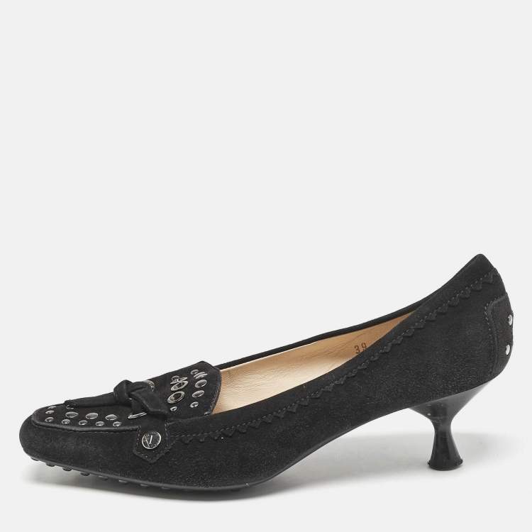 Pre Owned Tod's Black Suede Embellished Loafer Pumps Size 39