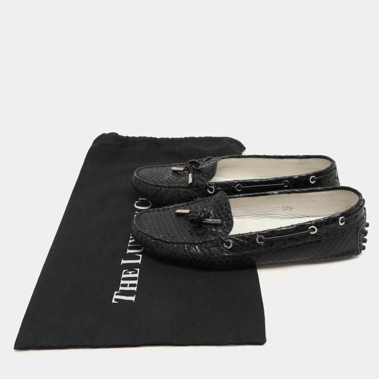 Pre Owned Tod's Black Python Bow Loafers Size 37