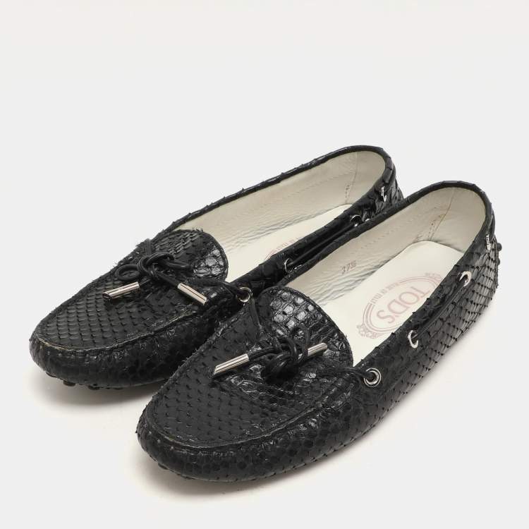 Pre Owned Tod's Black Python Bow Loafers Size 37
