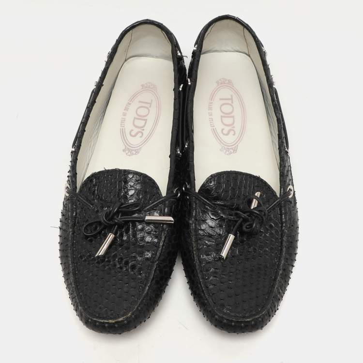 Pre Owned Tod's Black Python Bow Loafers Size 37