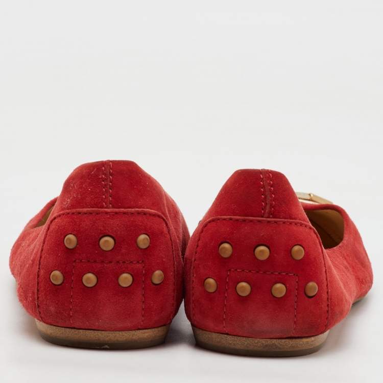 Pre Owned Tod's Red Suede Tassel Ballet Flats Size 39