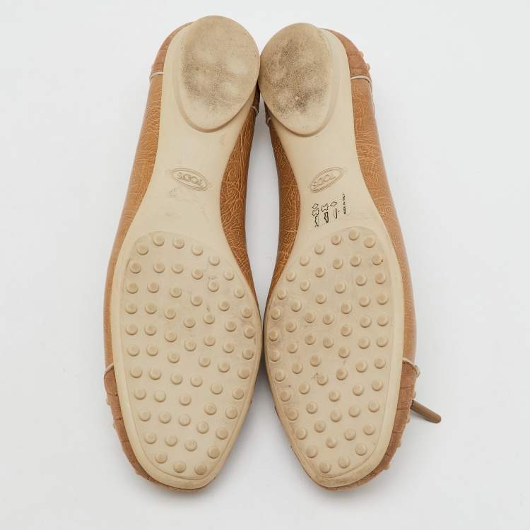 Pre Owned Tod's Beige Leather and Suede Gommini Ballet Flats Size 39