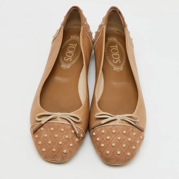 Pre Owned Tod's Beige Leather and Suede Gommini Ballet Flats Size 39