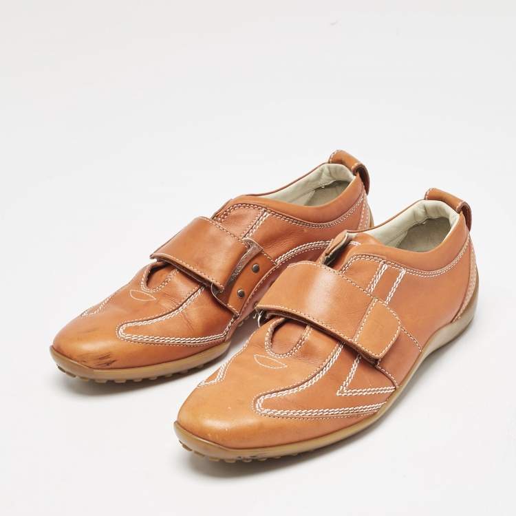Pre Owned Tod's Orange  Leather Velcro Strap Sneakers Size 38