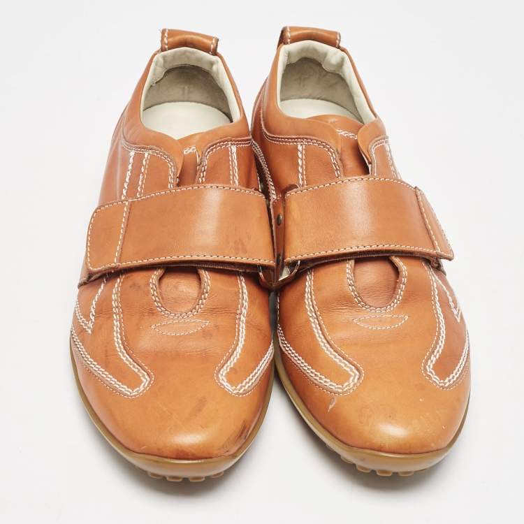 Pre Owned Tod's Orange  Leather Velcro Strap Sneakers Size 38