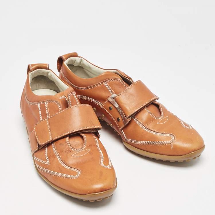Pre Owned Tod's Orange  Leather Velcro Strap Sneakers Size 38