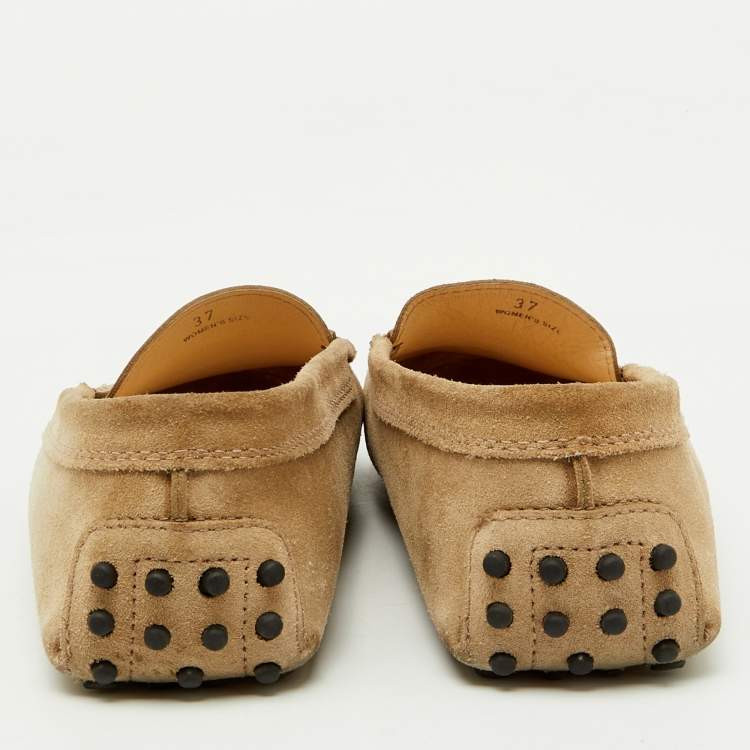 Pre Owned Tod's Beige Suede Gommino Slip On Driving Loafers Size 37