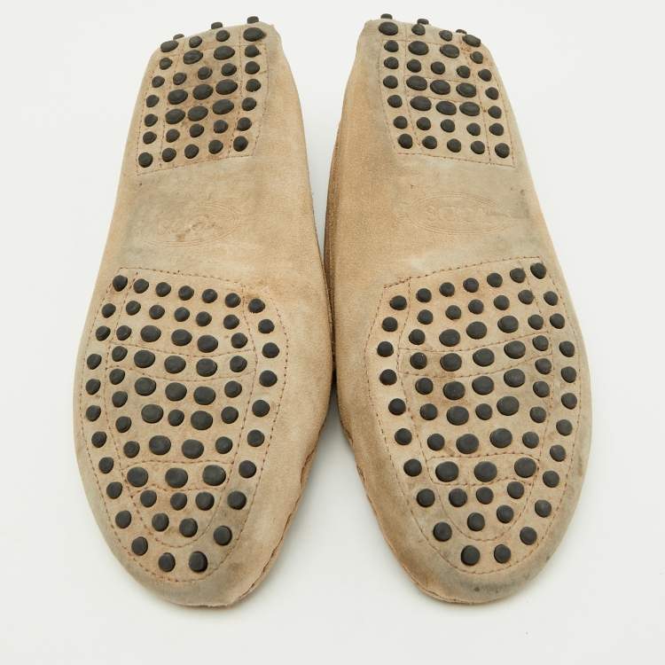 Pre Owned Tod's Beige Suede Gommino Slip On Driving Loafers Size 37