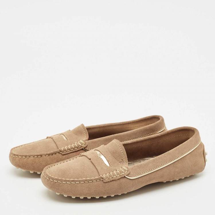 Pre Owned Tod's Beige/Gold Suede Penny Loafers Size 39