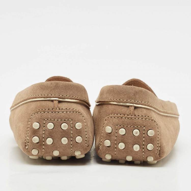 Pre Owned Tod's Beige/Gold Suede Penny Loafers Size 39