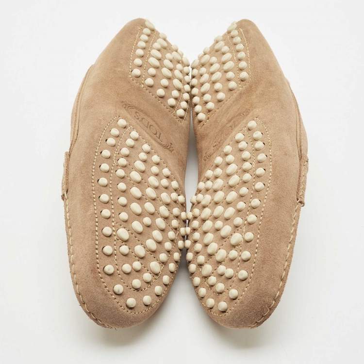 Pre Owned Tod's Beige/Gold Suede Penny Loafers Size 39