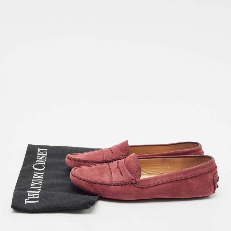 Pre Owned Tod's Burgundy Nubuck Leather Loafers Size 37.5