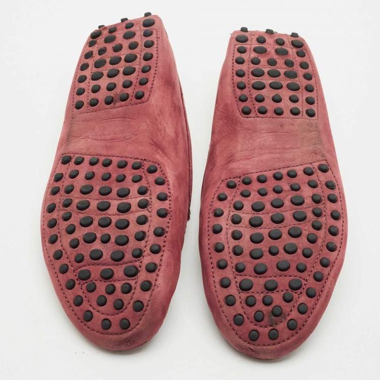 Pre Owned Tod's Burgundy Nubuck Leather Loafers Size 37.5