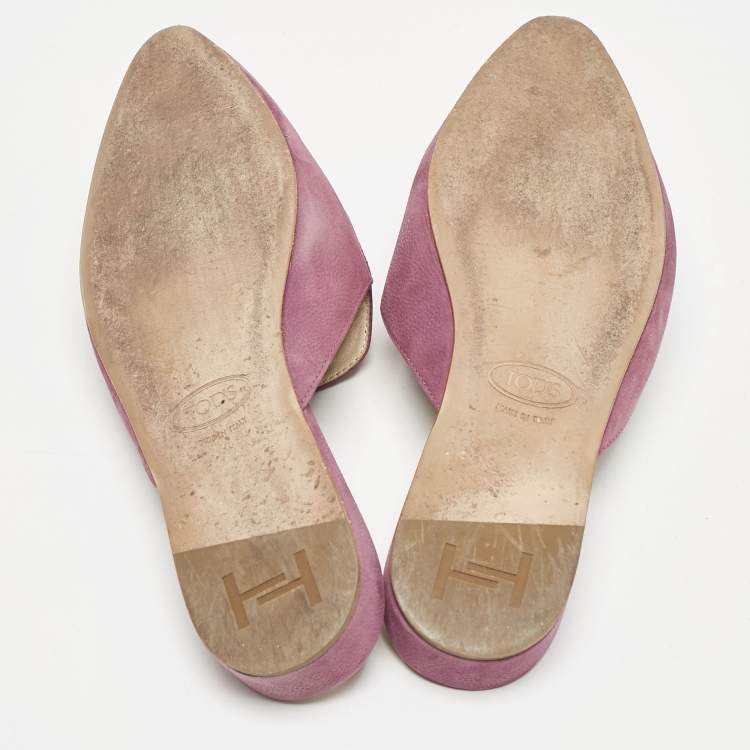 Pre Owned Tod's Purple Nubuck Leather Tassel Detail Mules Size 39.5