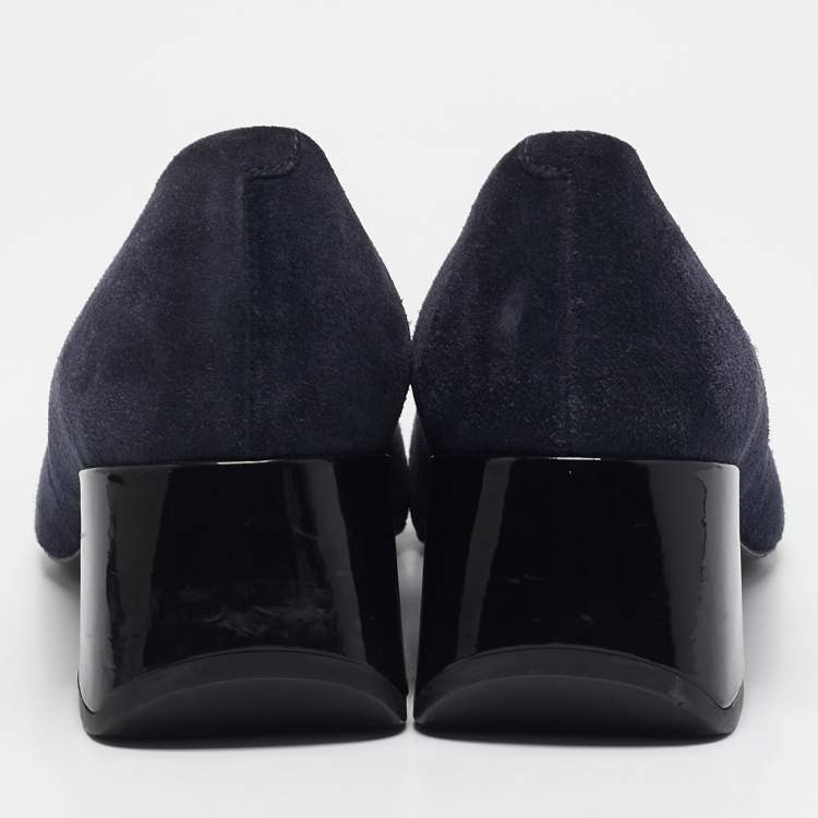 Pre Owned Tod's Navy Blue/Black Suede and Leather Double T Court Loafer Pumps Size 39.5